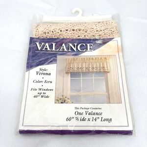 Verona Window Valance Ecru Crochet Lace Trim 100% Cotton Shabby Chic 60x14 NEW